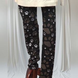 Just Cozy Black Paw Print Fleece Lined Leggings Size M/L